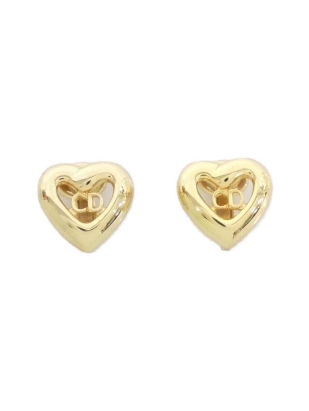 DIOR Vintage Gold Heart CD Logo Clip-On Earrings - Picture 2 of 8